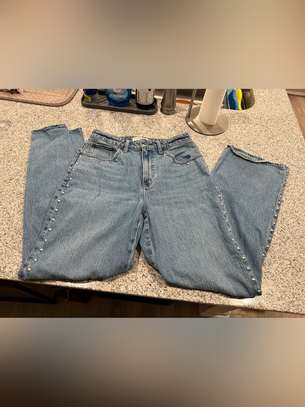 Abercrombie & Fitch Light Blue Studded High-Rise Jeans